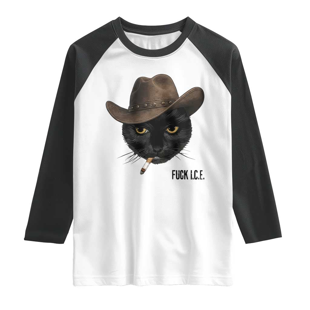 Funny Cowboy Cat Smoking Anti ICE Protest Meme Raglan Shirt