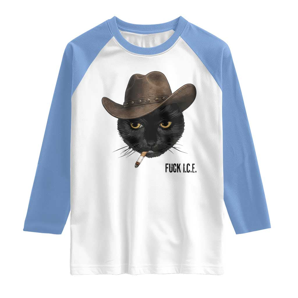 Funny Cowboy Cat Smoking Anti ICE Protest Meme Raglan Shirt
