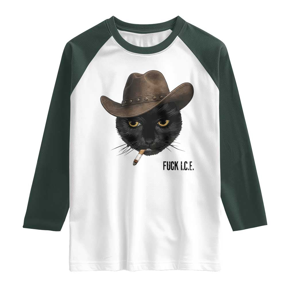 Funny Cowboy Cat Smoking Anti ICE Protest Meme Raglan Shirt