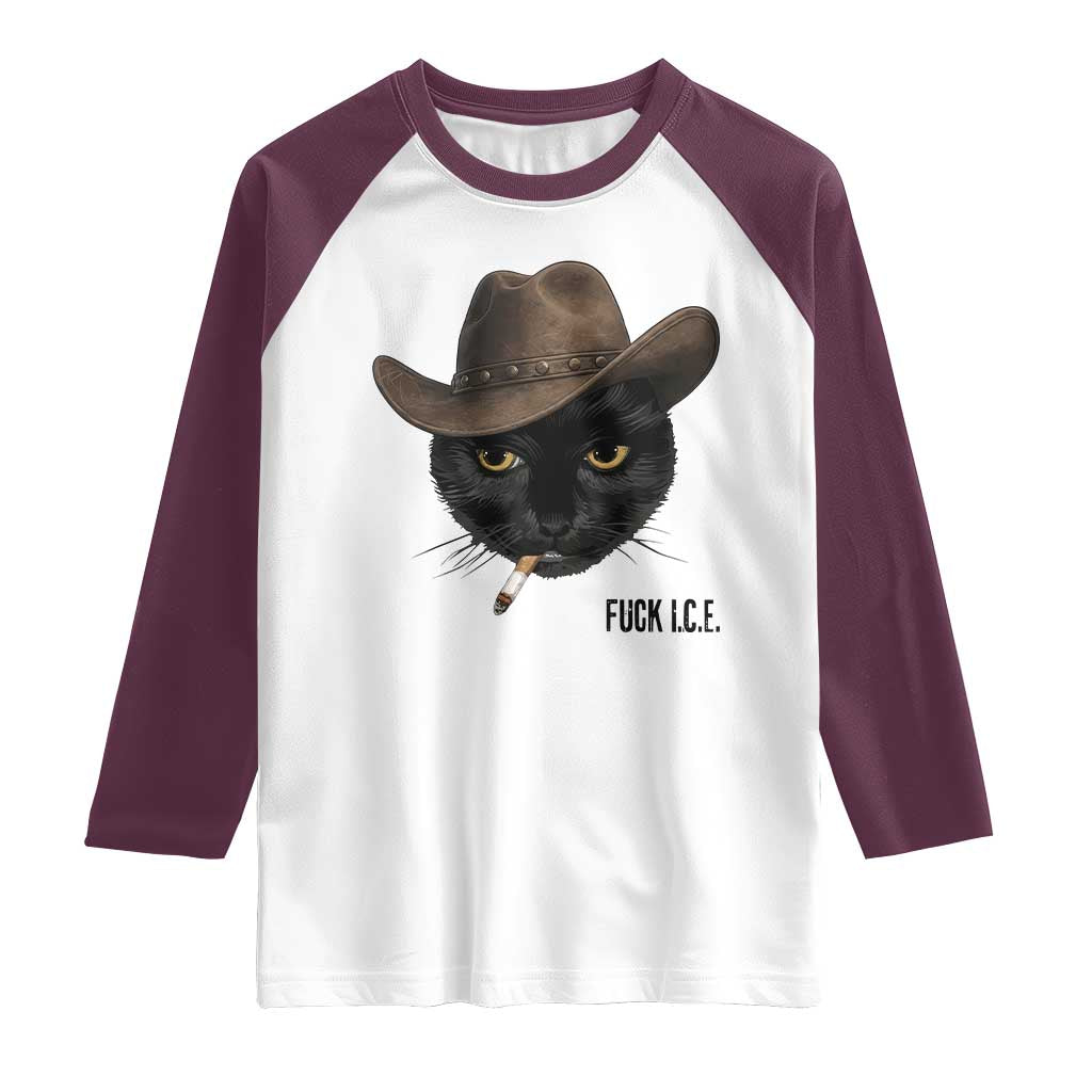 Funny Cowboy Cat Smoking Anti ICE Protest Meme Raglan Shirt