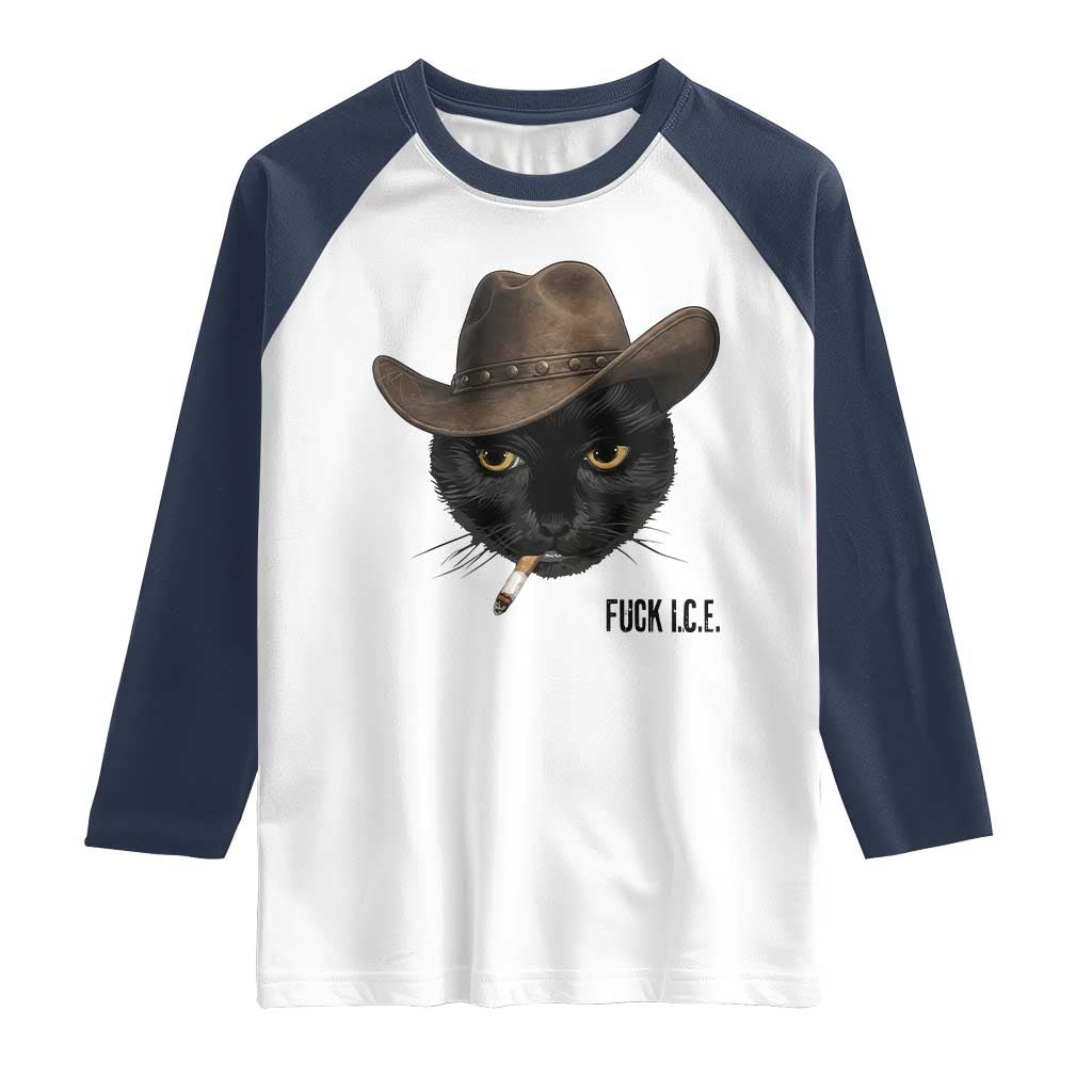 Funny Cowboy Cat Smoking Anti ICE Protest Meme Raglan Shirt