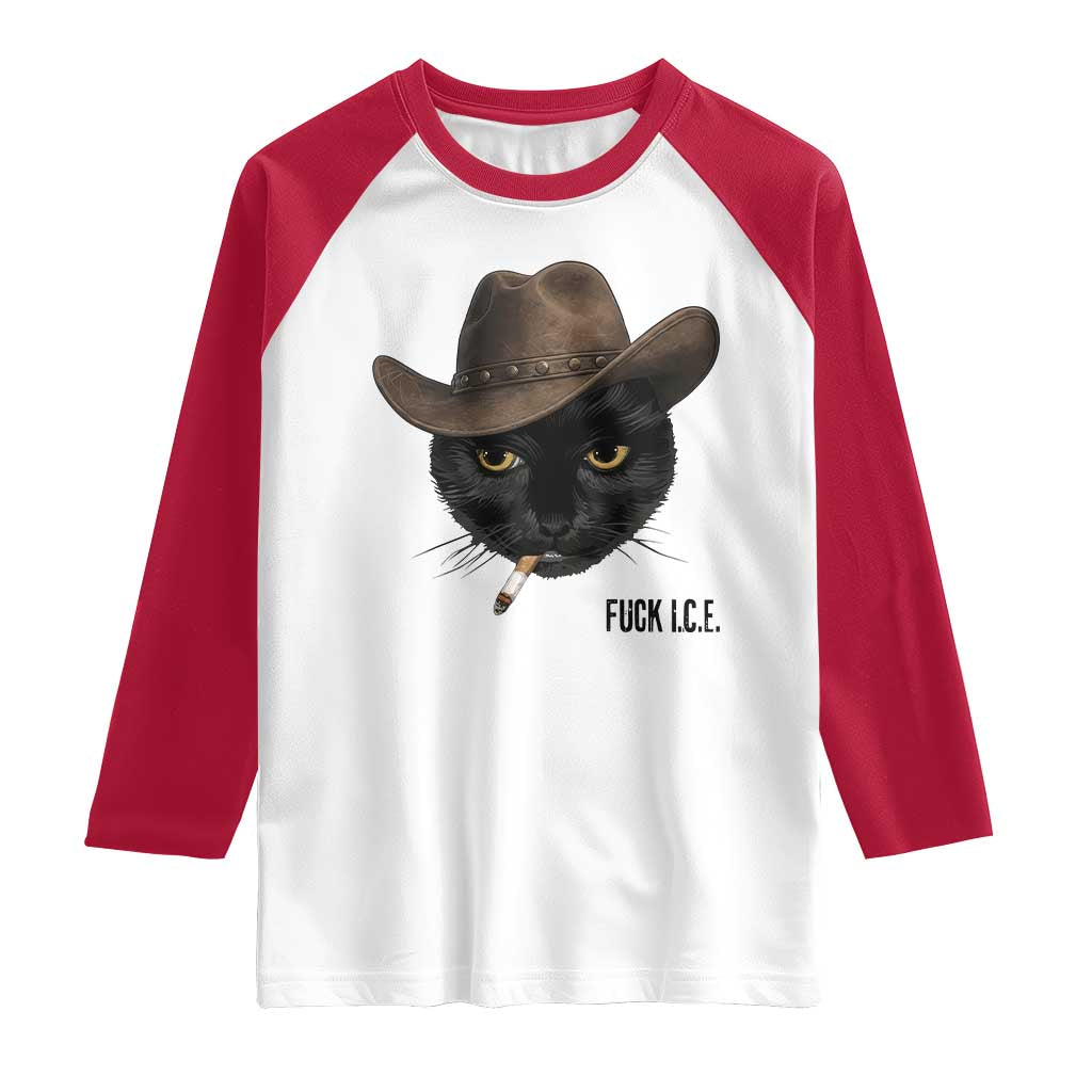 Funny Cowboy Cat Smoking Anti ICE Protest Meme Raglan Shirt