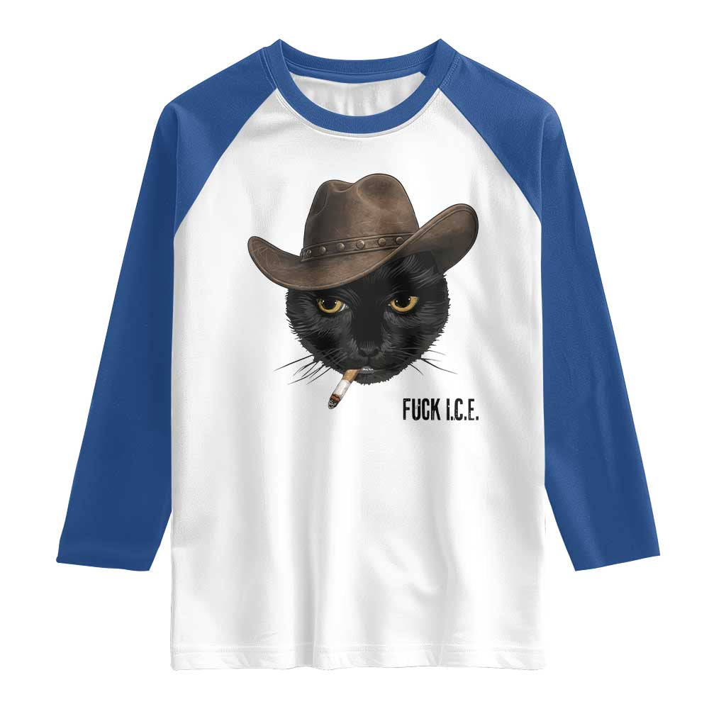 Funny Cowboy Cat Smoking Anti ICE Protest Meme Raglan Shirt