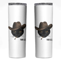 Funny Cowboy Cat Smoking Anti ICE Protest Meme Skinny Tumbler