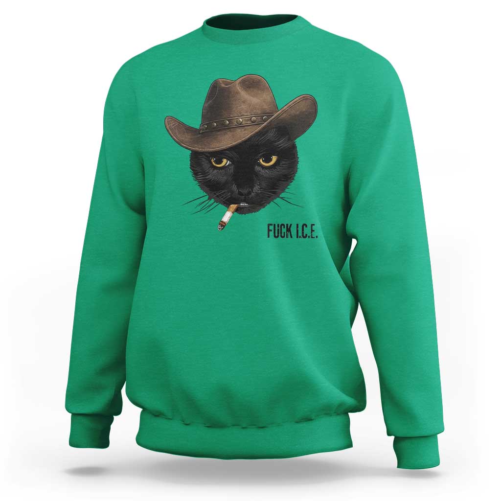 Funny Cowboy Cat Smoking Anti ICE Protest Meme Sweatshirt