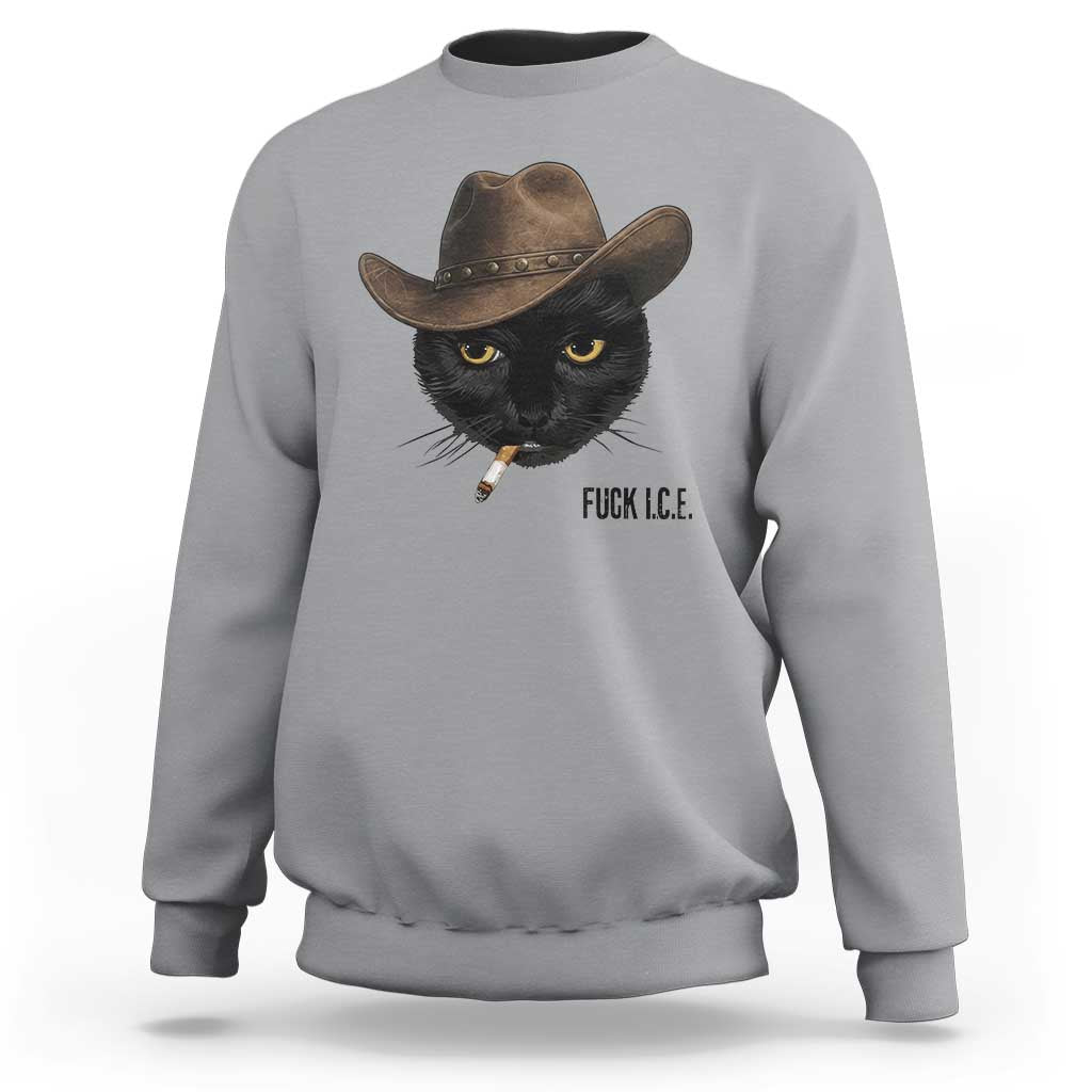 Funny Cowboy Cat Smoking Anti ICE Protest Meme Sweatshirt