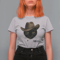 Funny Cowboy Cat Smoking Anti ICE Protest Meme T Shirt For Women