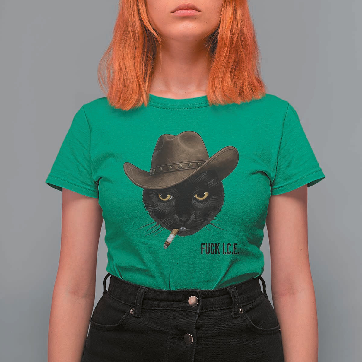 Funny Cowboy Cat Smoking Anti ICE Protest Meme T Shirt For Women