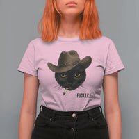Funny Cowboy Cat Smoking Anti ICE Protest Meme T Shirt For Women