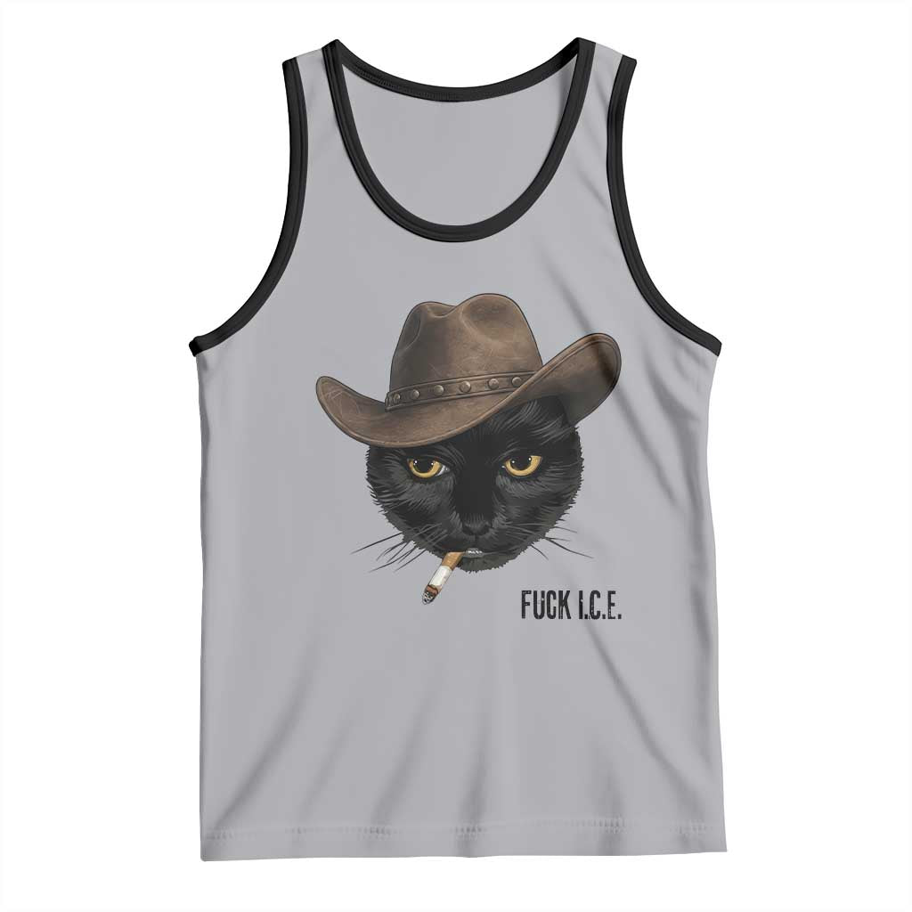 Funny Cowboy Cat Smoking Anti ICE Protest Meme Tank Top