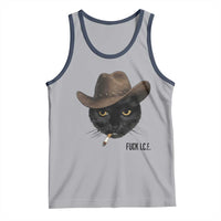 Funny Cowboy Cat Smoking Anti ICE Protest Meme Tank Top