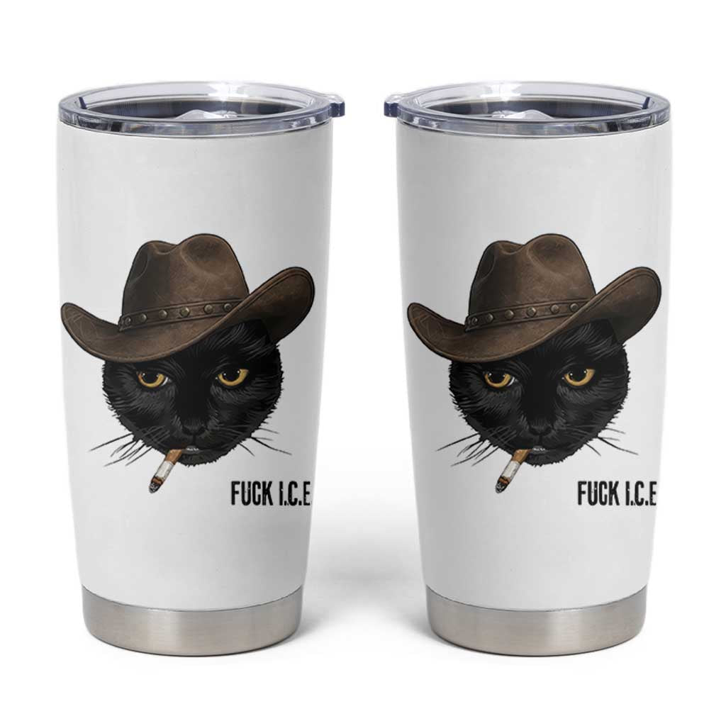 Funny Cowboy Cat Smoking Anti ICE Protest Meme Tumbler Cup