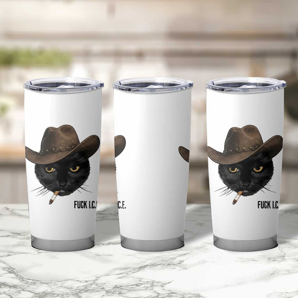 Funny Cowboy Cat Smoking Anti ICE Protest Meme Tumbler Cup