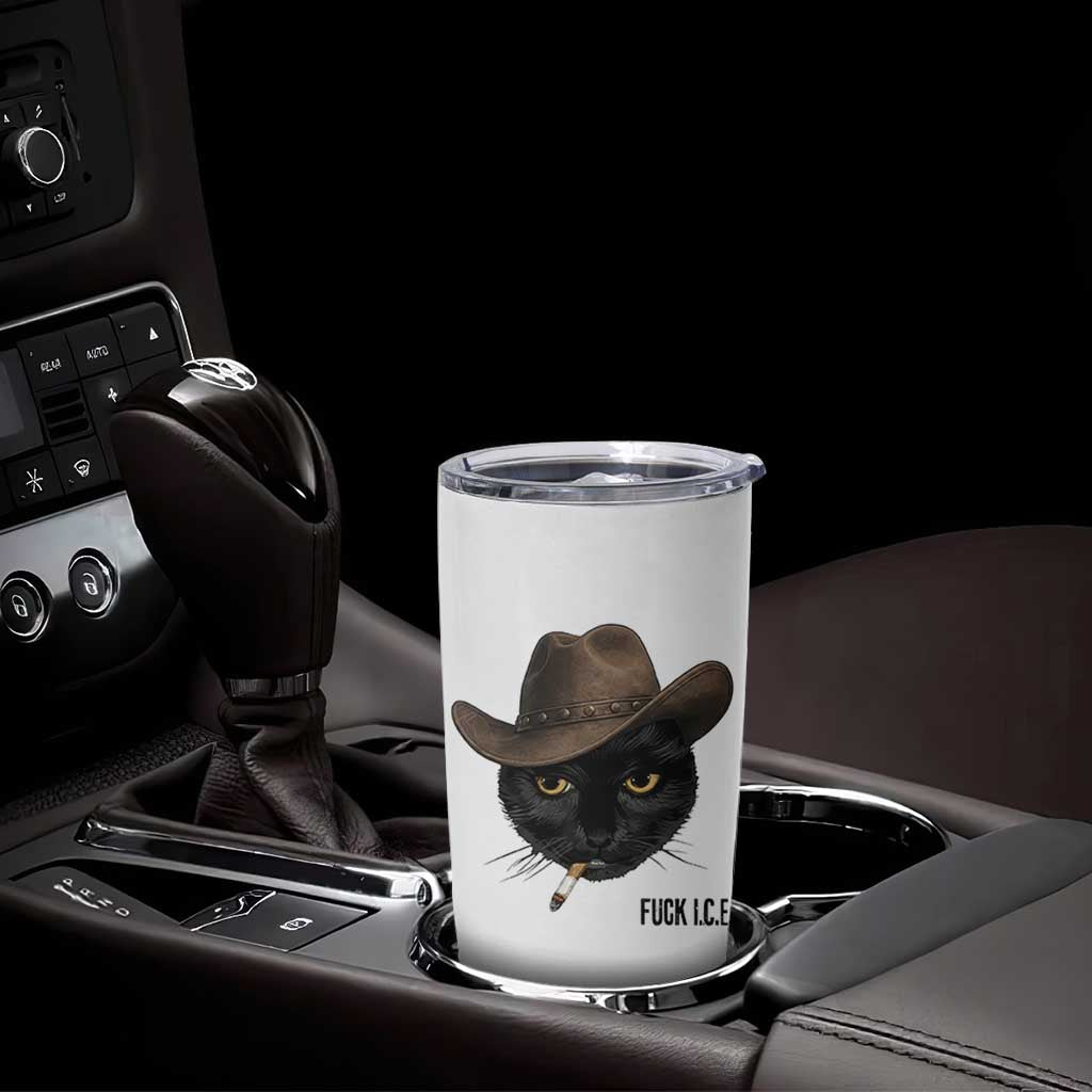 Funny Cowboy Cat Smoking Anti ICE Protest Meme Tumbler Cup