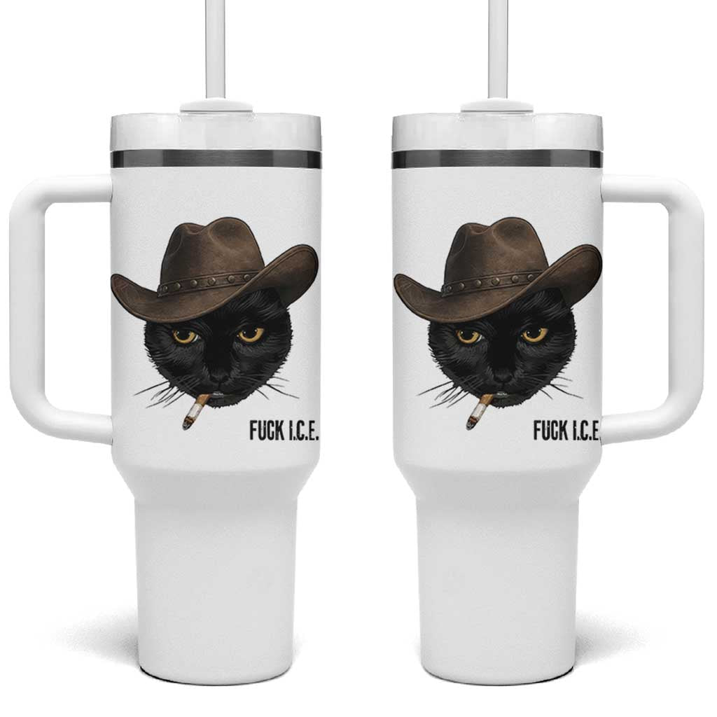 Funny Cowboy Cat Smoking Anti ICE Protest Meme Tumbler With Handle