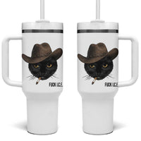Funny Cowboy Cat Smoking Anti ICE Protest Meme Tumbler With Handle