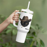 Funny Cowboy Cat Smoking Anti ICE Protest Meme Tumbler With Handle