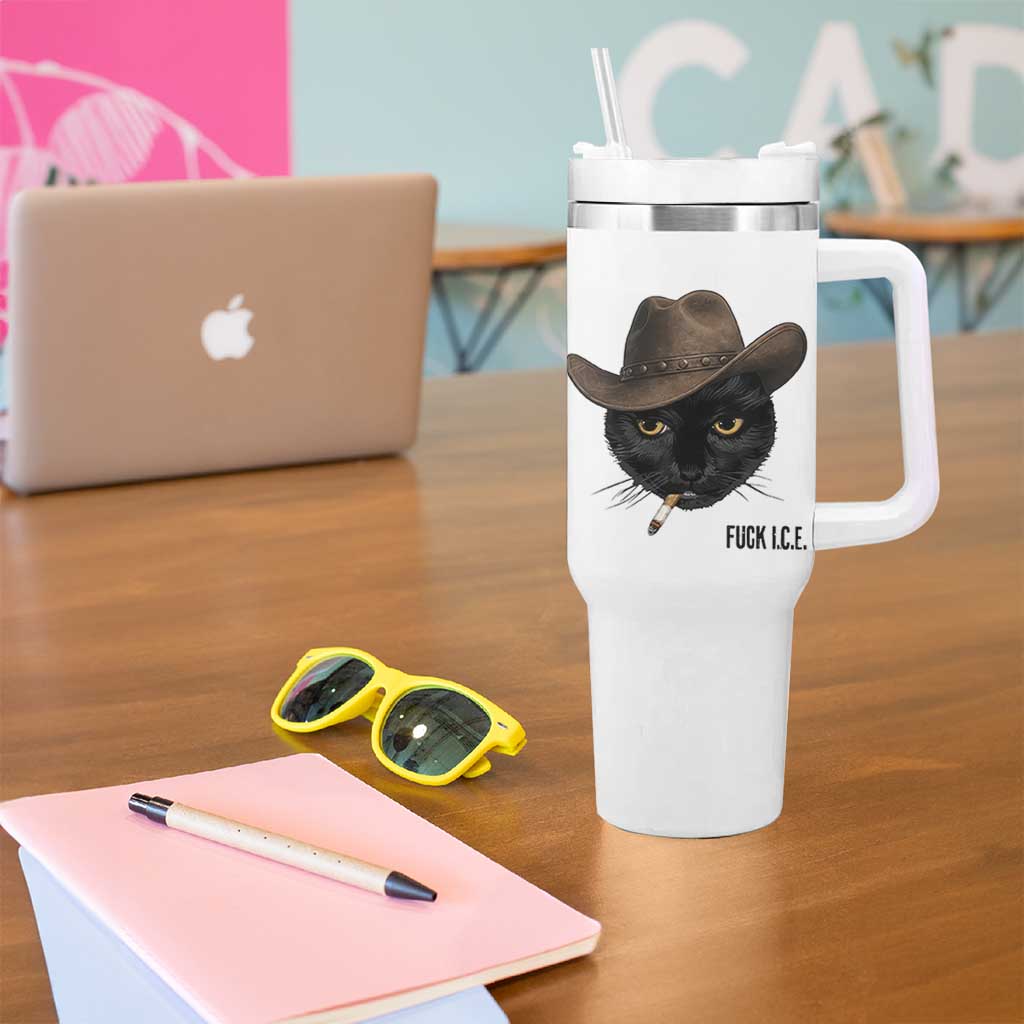 Funny Cowboy Cat Smoking Anti ICE Protest Meme Tumbler With Handle