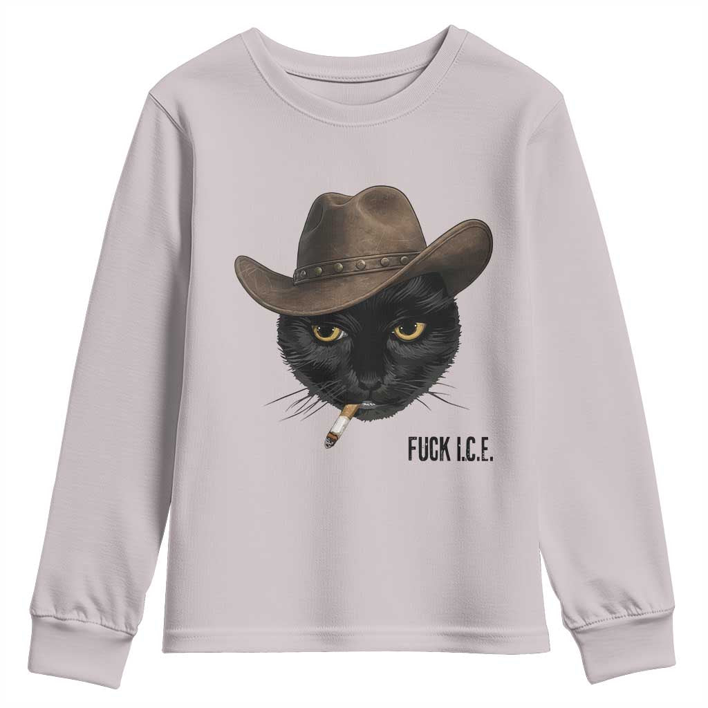 Funny Cowboy Cat Smoking Anti ICE Protest Meme Youth Sweatshirt