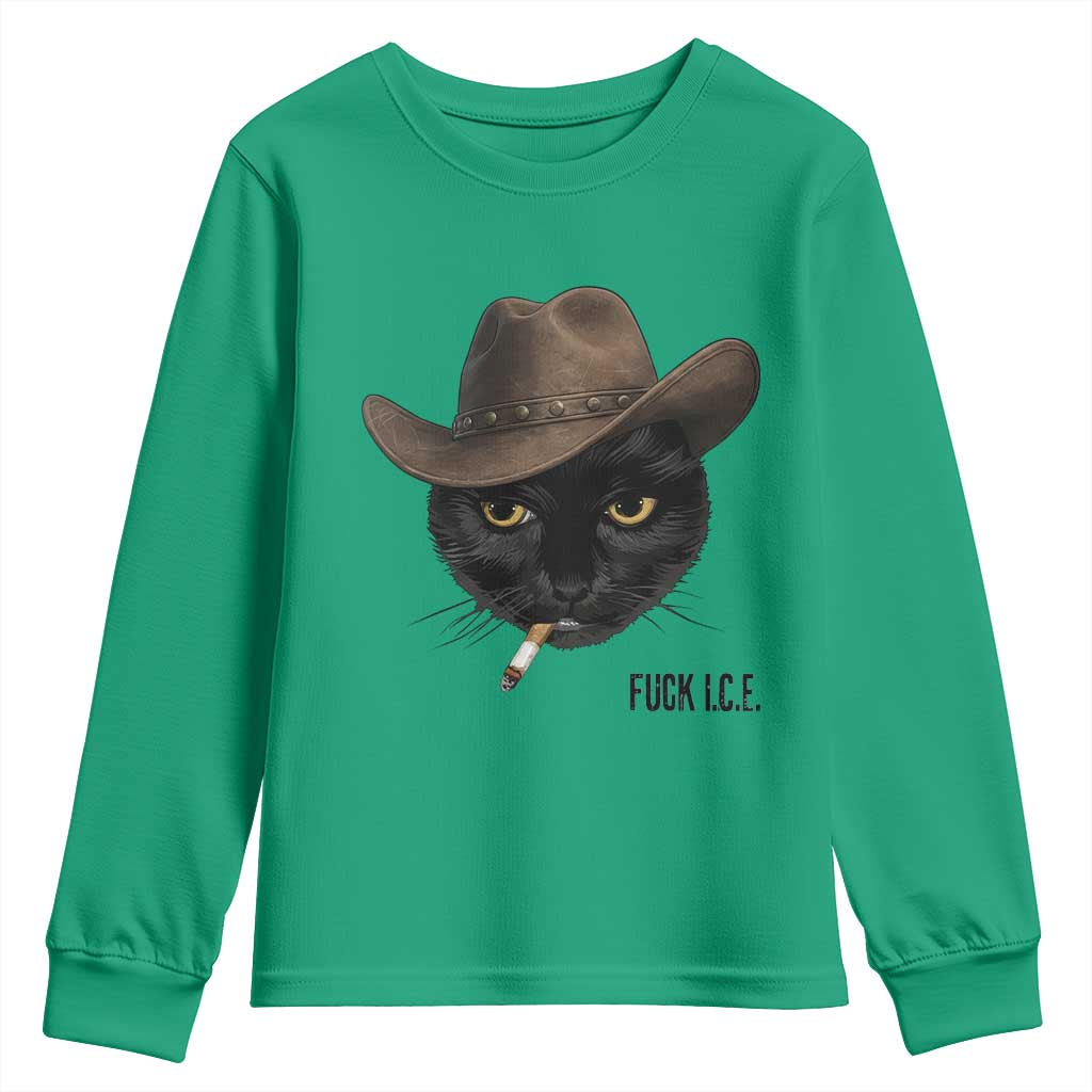 Funny Cowboy Cat Smoking Anti ICE Protest Meme Youth Sweatshirt