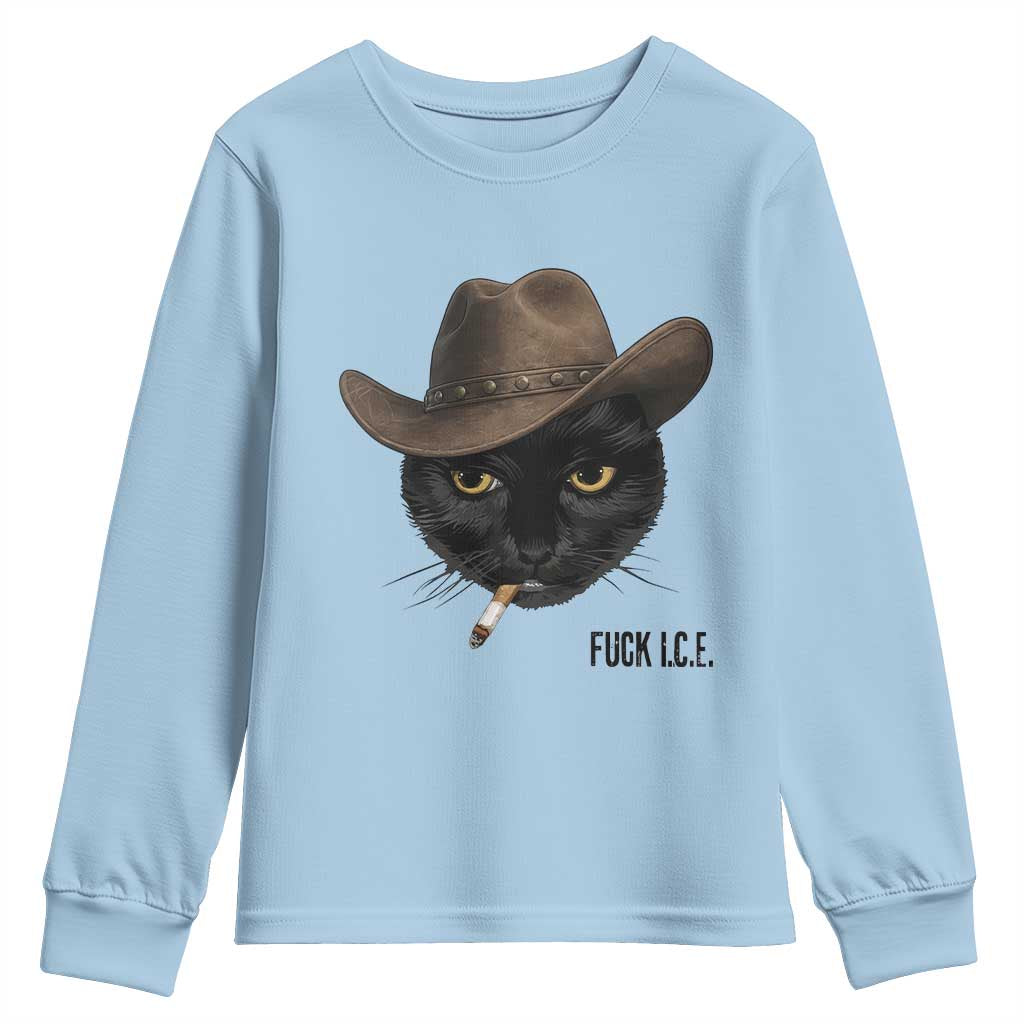 Funny Cowboy Cat Smoking Anti ICE Protest Meme Youth Sweatshirt