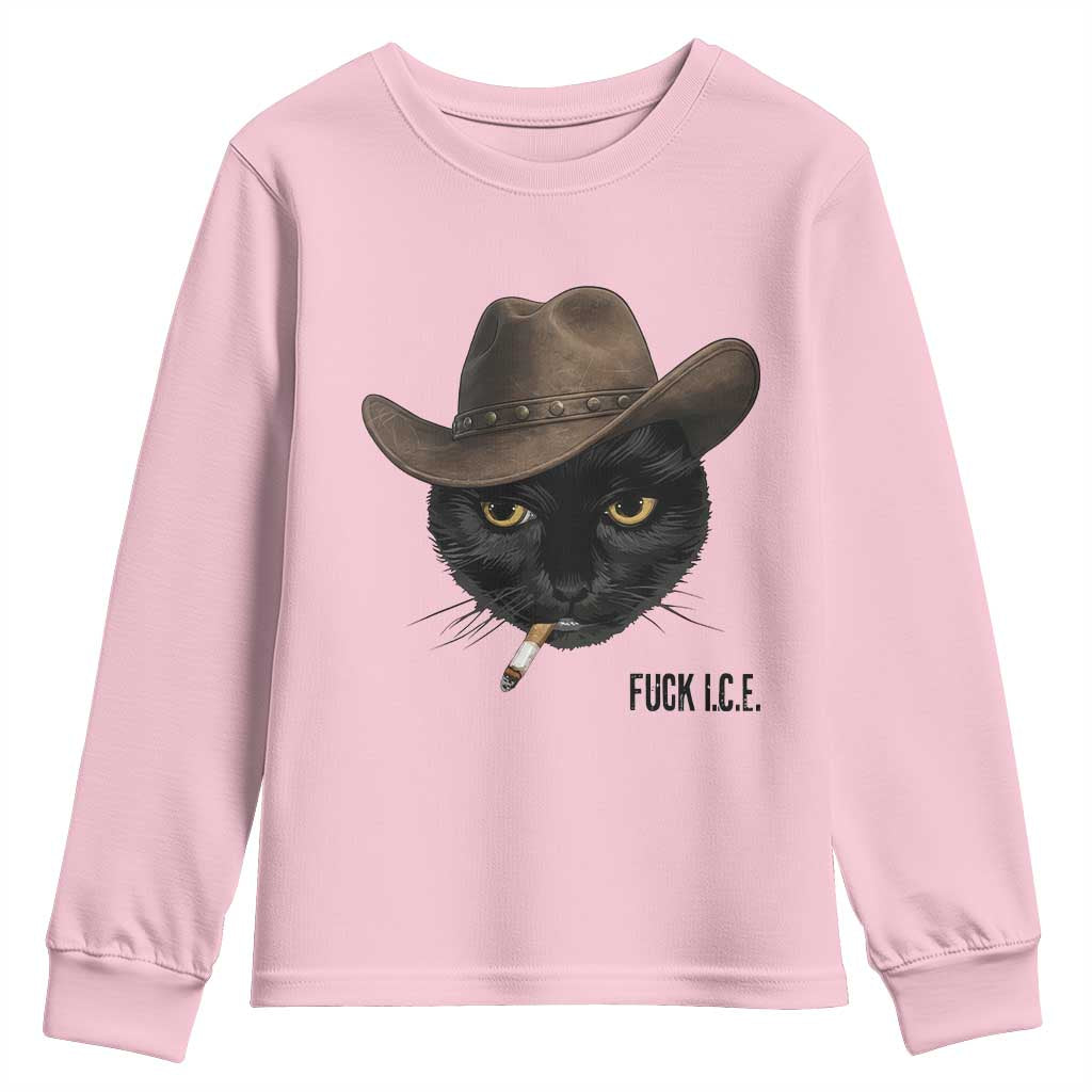 Funny Cowboy Cat Smoking Anti ICE Protest Meme Youth Sweatshirt