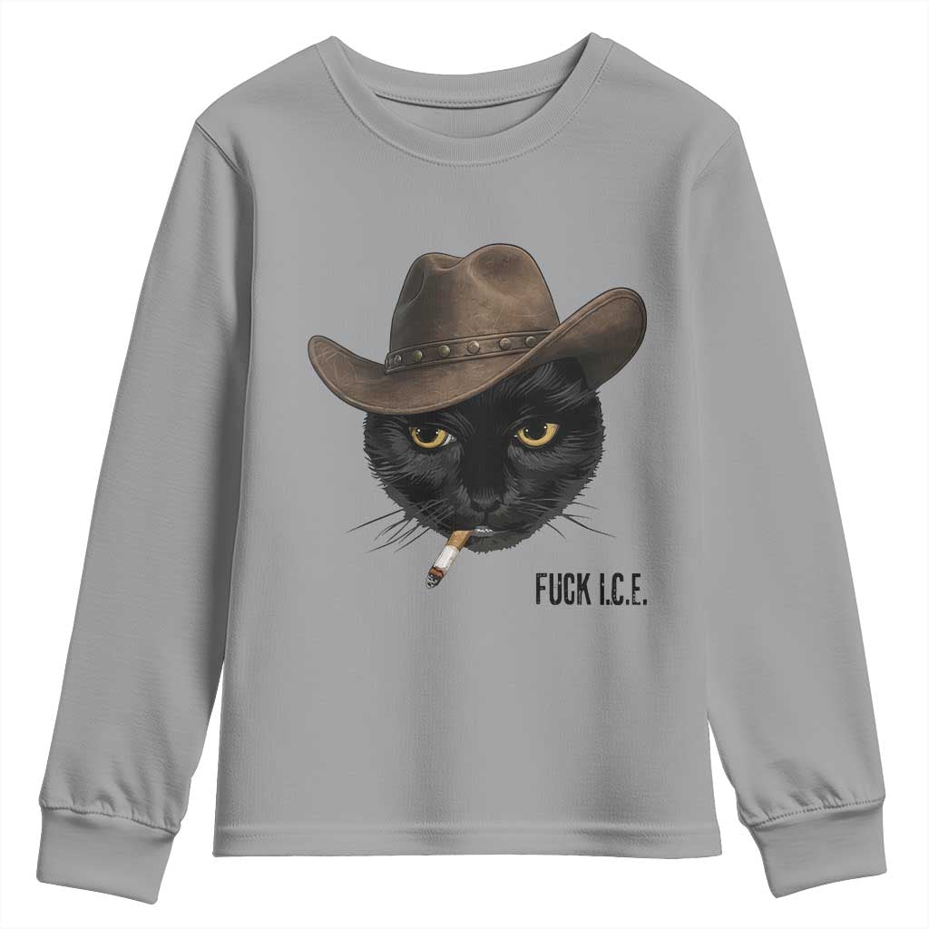 Funny Cowboy Cat Smoking Anti ICE Protest Meme Youth Sweatshirt