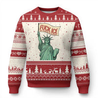 Fck Ice No Human Is Illegal Ugly Christmas Sweater Statue of Liberty Anti ICE Immigration Human Rights Protest