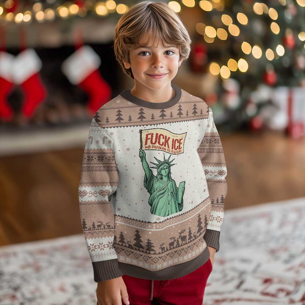 Fck Ice No Human Is Illegal Ugly Christmas Sweater Statue of Liberty Anti ICE Immigration Human Rights Protest