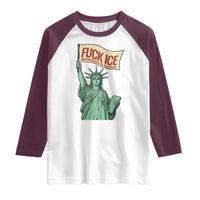 Fck Ice No Human Is Illegal Raglan Shirt Statue of Liberty Anti ICE Immigration Human Rights Protest