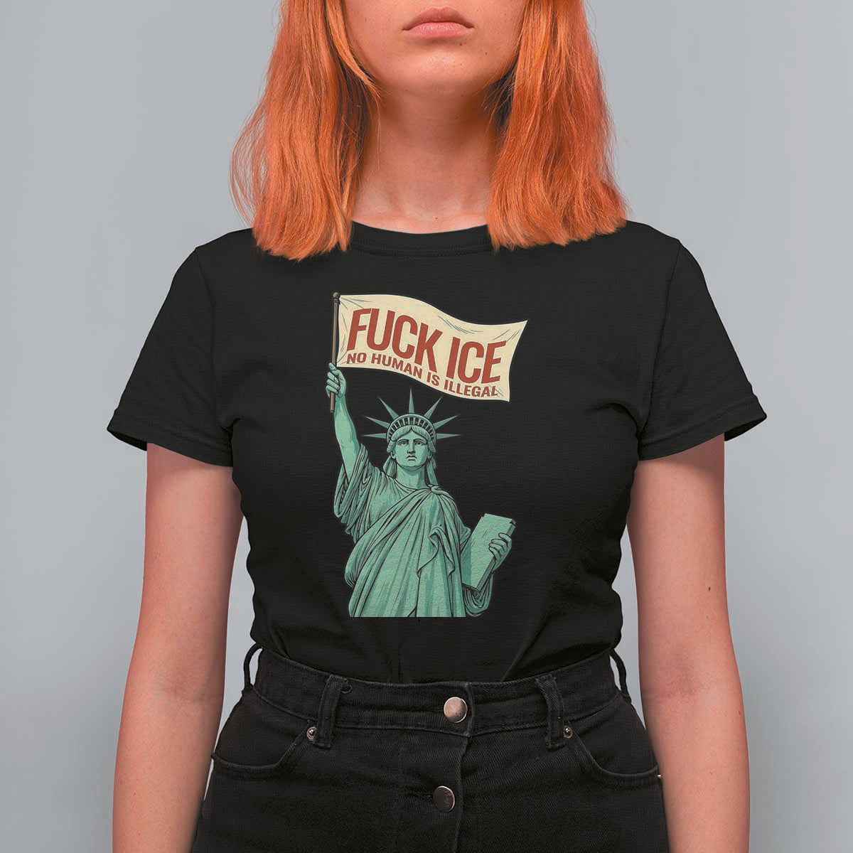 Fck Ice No Human Is Illegal T Shirt For Women Statue of Liberty Anti ICE Immigration Human Rights Protest