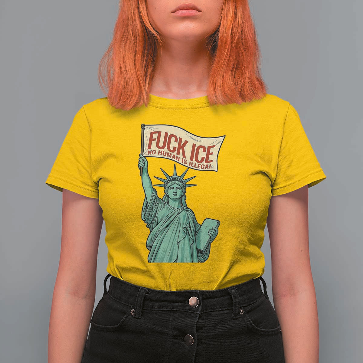 Fck Ice No Human Is Illegal T Shirt For Women Statue of Liberty Anti ICE Immigration Human Rights Protest