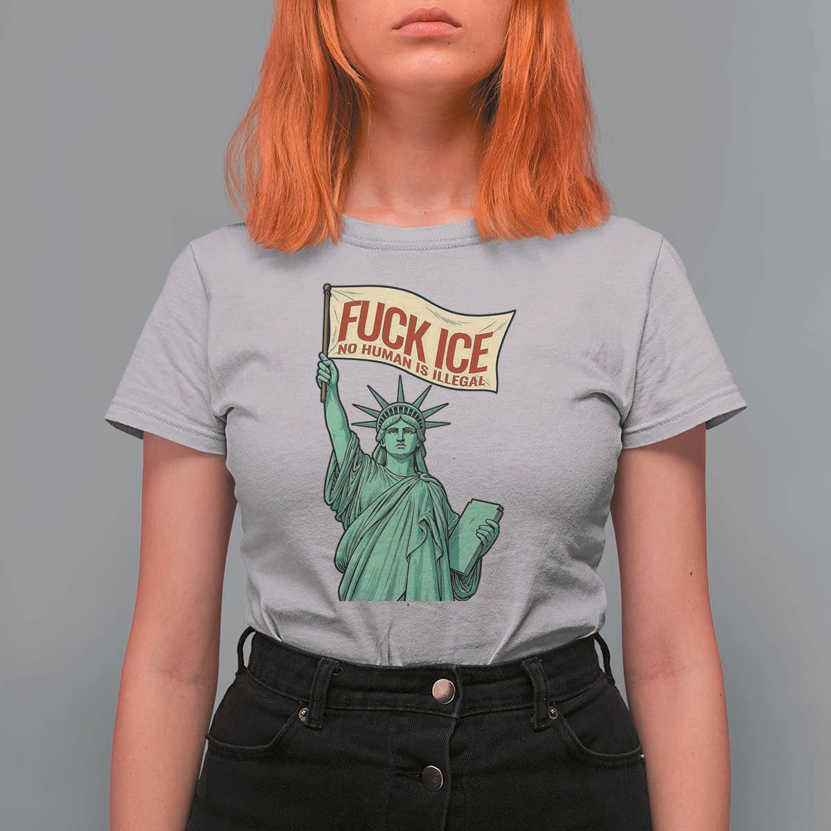 Fck Ice No Human Is Illegal T Shirt For Women Statue of Liberty Anti ICE Immigration Human Rights Protest