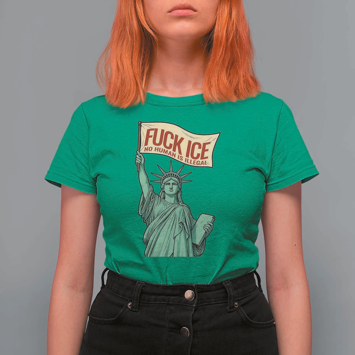 Fck Ice No Human Is Illegal T Shirt For Women Statue of Liberty Anti ICE Immigration Human Rights Protest