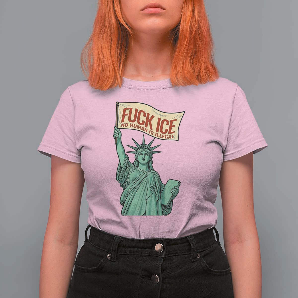 Fck Ice No Human Is Illegal T Shirt For Women Statue of Liberty Anti ICE Immigration Human Rights Protest