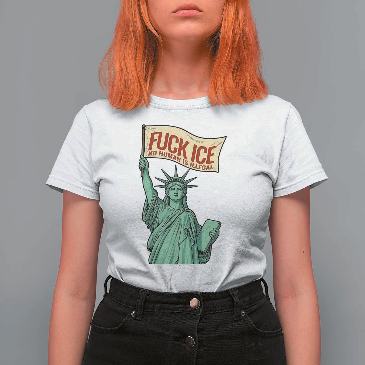 Fck Ice No Human Is Illegal T Shirt For Women Statue of Liberty Anti ICE Immigration Human Rights Protest