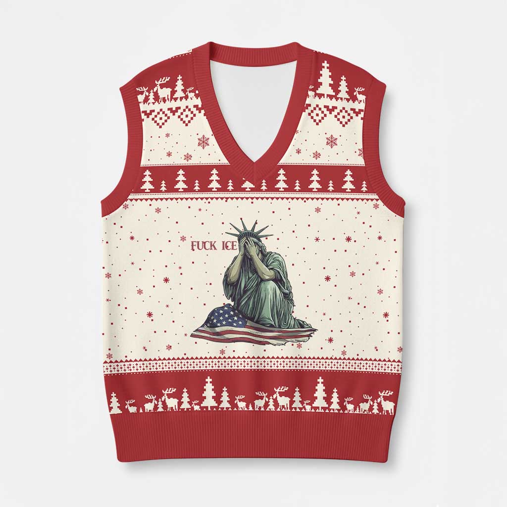 Statue of Liberty Anti ICE Deportation Human Rights Protest V-Neck Knit Sweater Vest