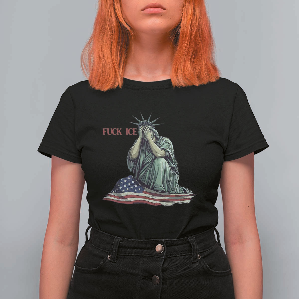 Statue of Liberty Anti ICE Deportation Human Rights Protest T Shirt For Women