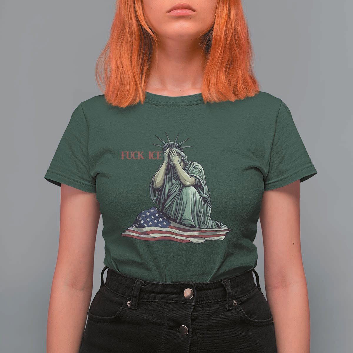 Statue of Liberty Anti ICE Deportation Human Rights Protest T Shirt For Women