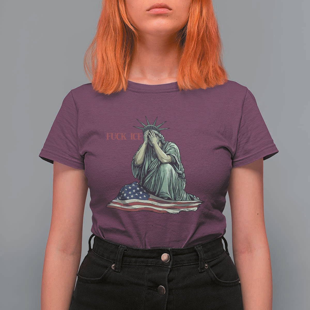 Statue of Liberty Anti ICE Deportation Human Rights Protest T Shirt For Women