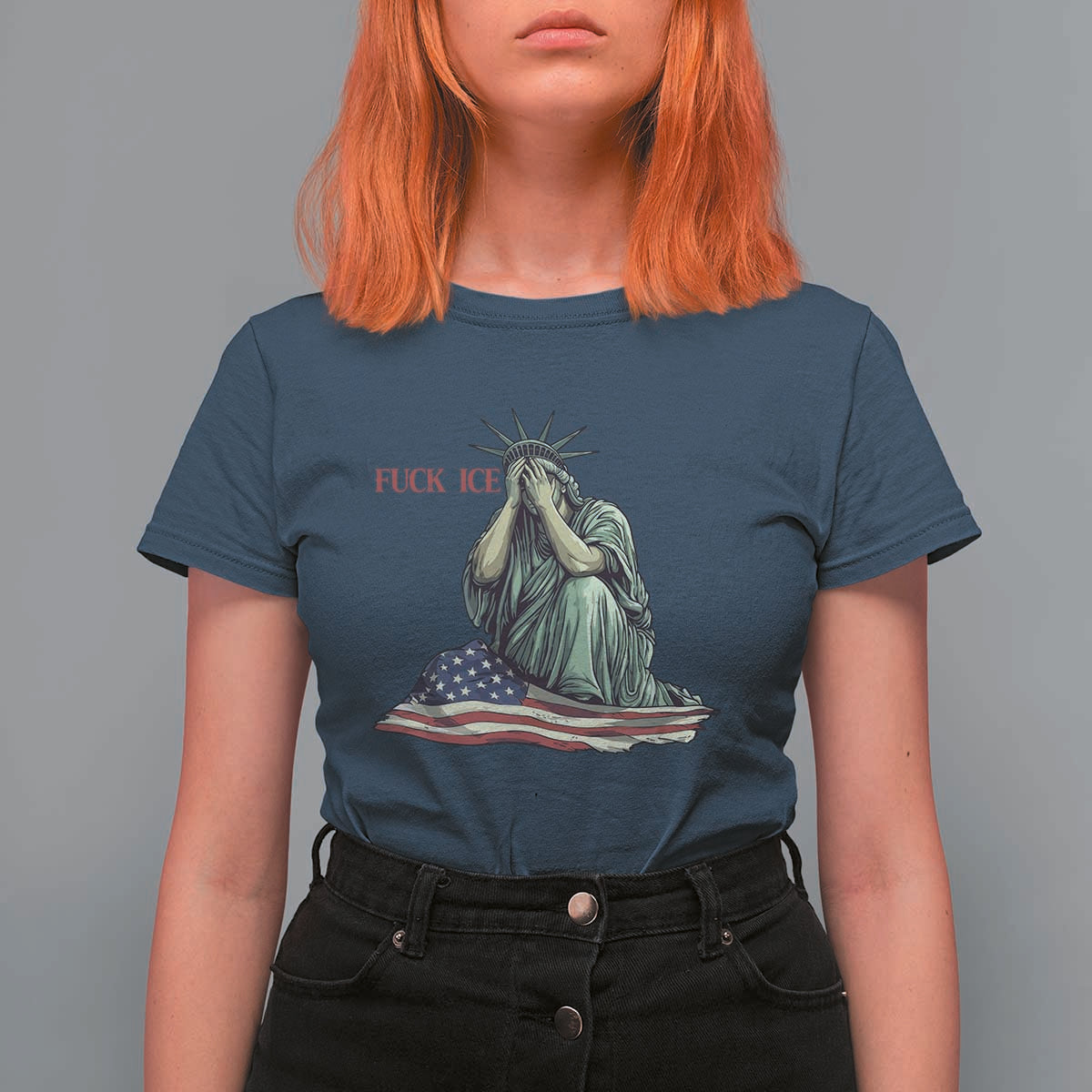 Statue of Liberty Anti ICE Deportation Human Rights Protest T Shirt For Women