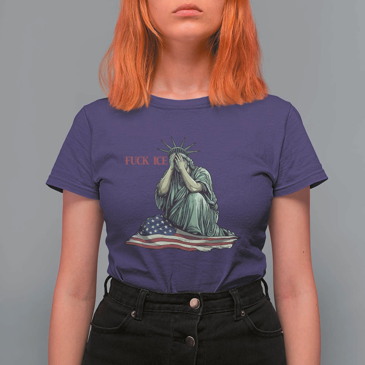 Statue of Liberty Anti ICE Deportation Human Rights Protest T Shirt For Women