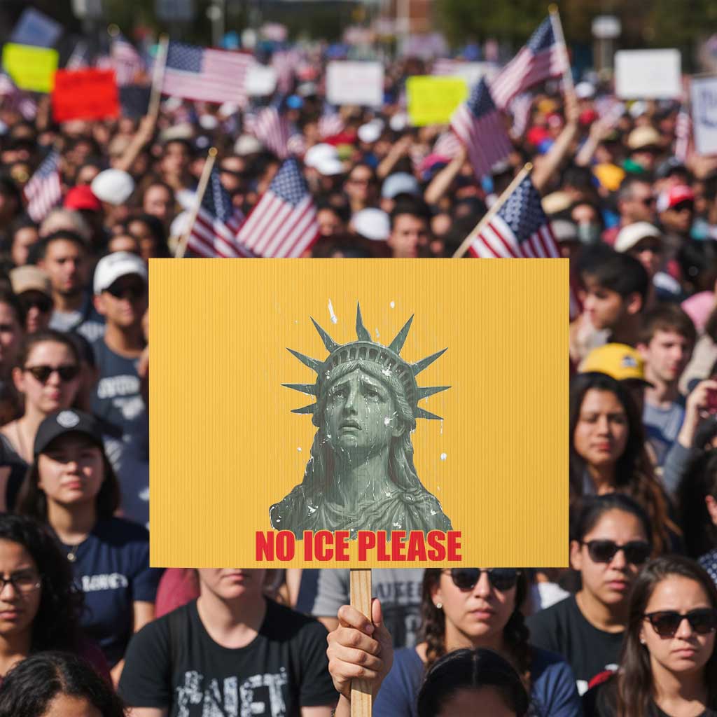No Ice Please Protest Sign Statue of Liberty Crying Anti ICE Deportation Human Rights
