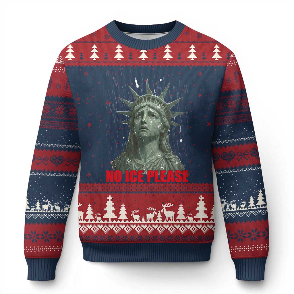 No Ice Please Ugly Christmas Sweater Statue of Liberty Crying Anti ICE Deportation Human Rights