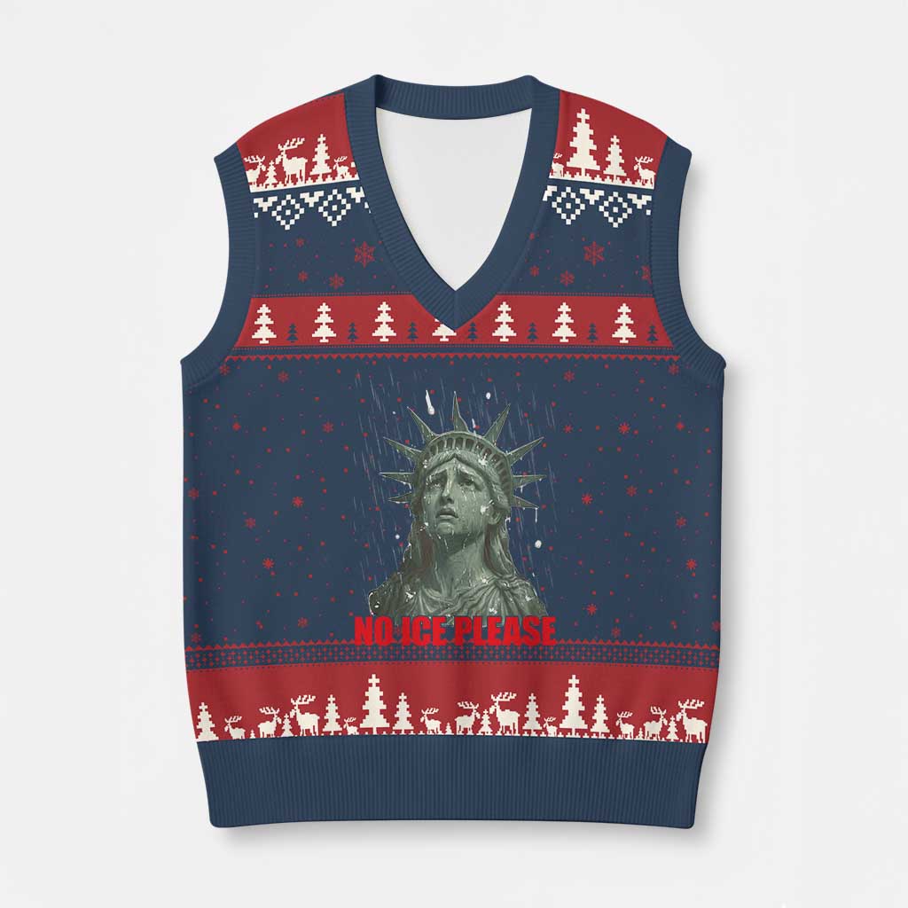 No Ice Please V-Neck Knit Sweater Vest Statue of Liberty Crying Anti ICE Deportation Human Rights