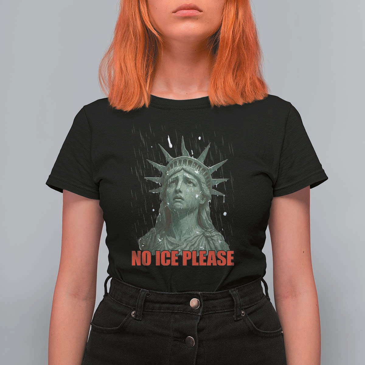 No Ice Please T Shirt For Women Statue of Liberty Crying Anti ICE Deportation Human Rights
