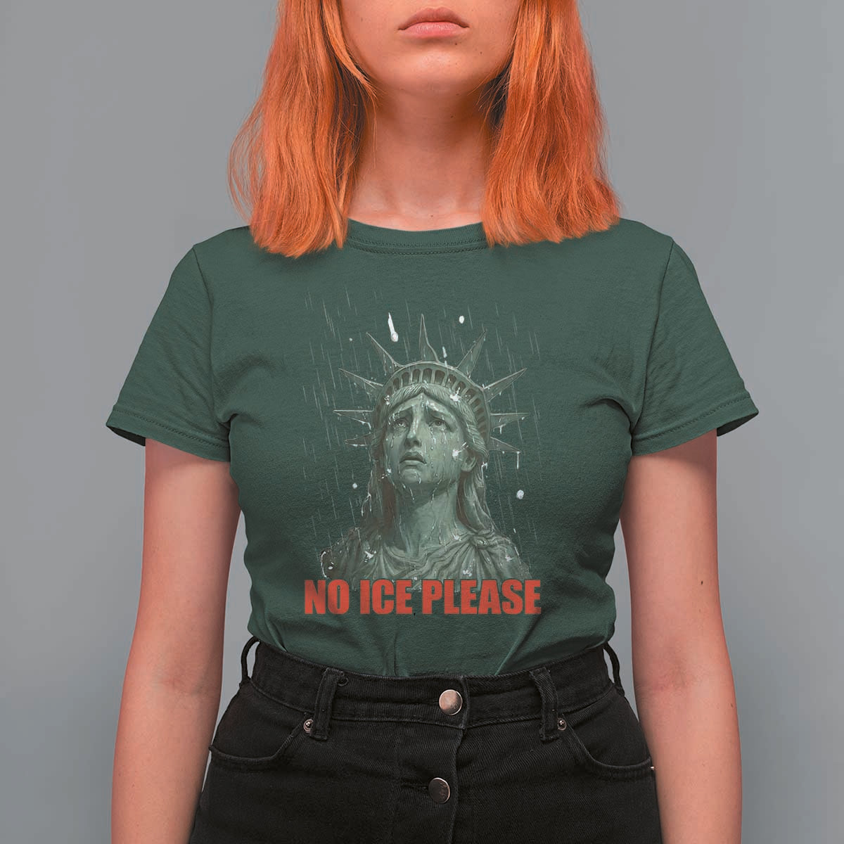 No Ice Please T Shirt For Women Statue of Liberty Crying Anti ICE Deportation Human Rights