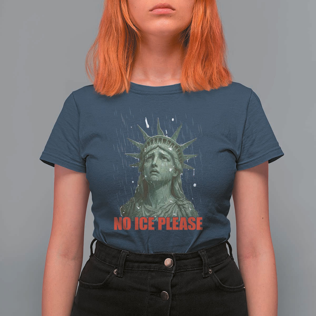No Ice Please T Shirt For Women Statue of Liberty Crying Anti ICE Deportation Human Rights