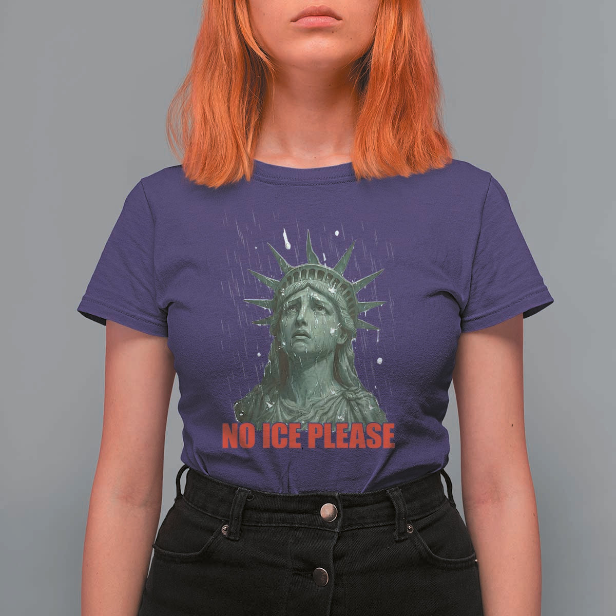 No Ice Please T Shirt For Women Statue of Liberty Crying Anti ICE Deportation Human Rights