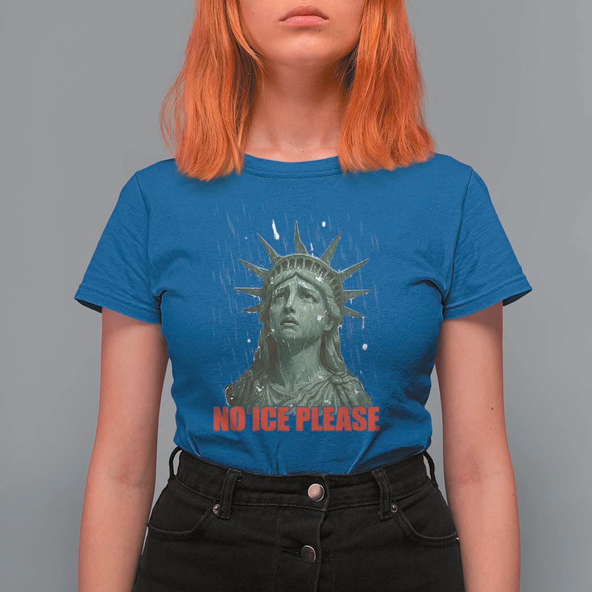 No Ice Please T Shirt For Women Statue of Liberty Crying Anti ICE Deportation Human Rights